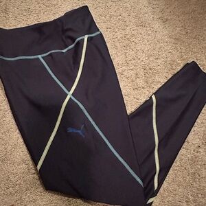 Puma Navy Leggings with Yellow and light blue Accents